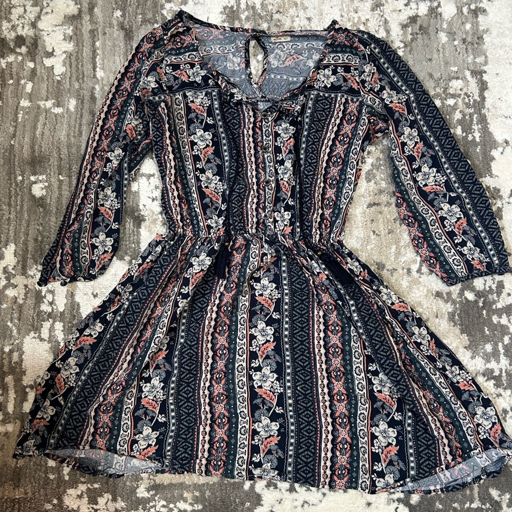 HOLLISTER Navy Floral Stripe Dress - Dress